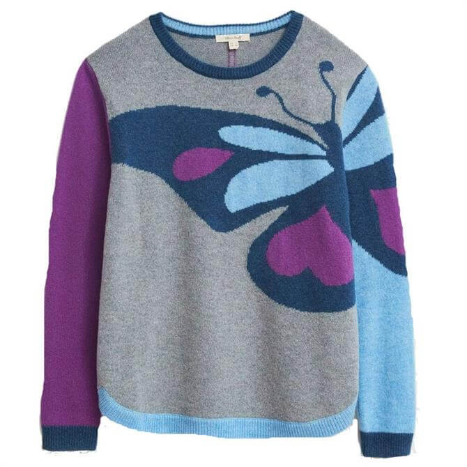 White Stuff Butterfly Motif Purple Sweater